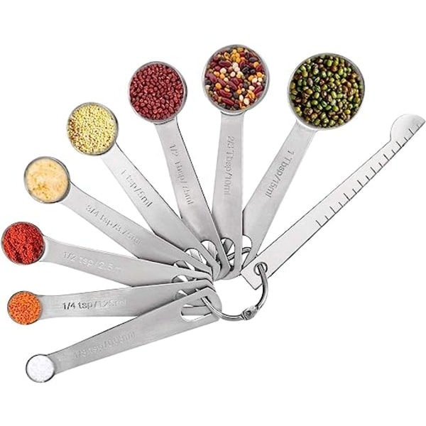 Mätskedar i rostfritt stål, set med 9 mätskedar för att mäta torra och flytande ingredienser