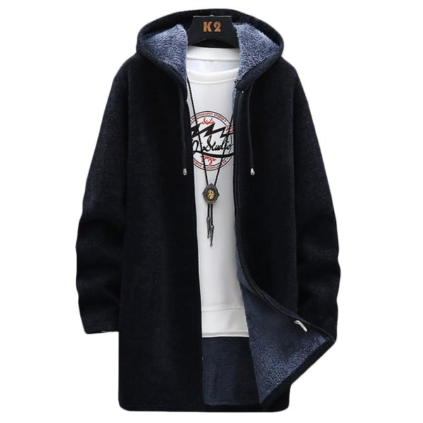 Män Huva Fleece Fodrad Vinterkappa Varm lång tröja Jacka Ytterkläder Black M