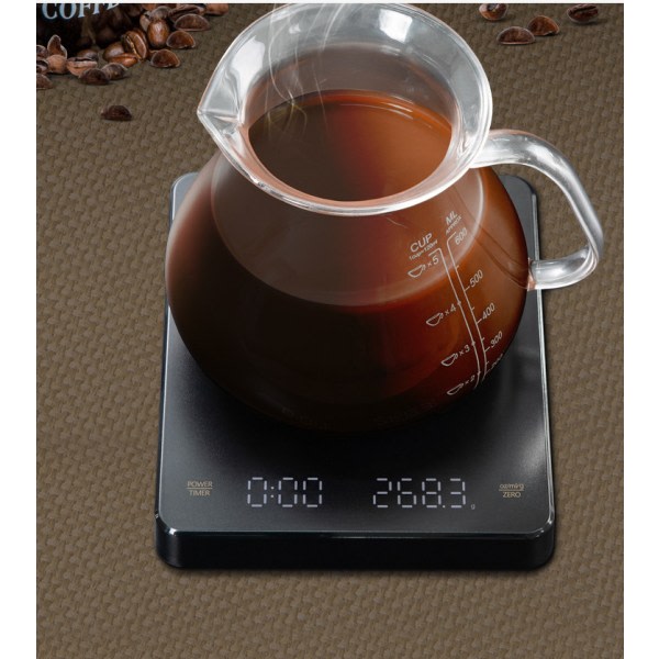 Kaffevåg med timer, 0,1 g/3 kg USB, uppladdningsbar digitalvåg