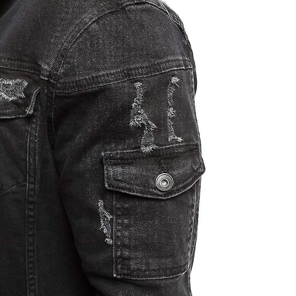 Jeansjacka Lång jeansjacka för män Moderiktig jacka för vår och höst SVART XL