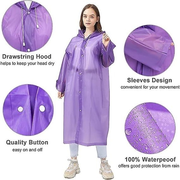 Regnrock för vuxna Återanvändbar unisex nödregnrock Regnrock med luva och dragsko Lila L