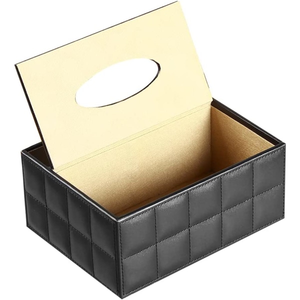 Läder TissueBox Cover rektangulär multifunktion, svart rutnät