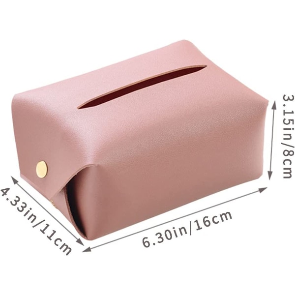 PU-läder rektangulär vävnadsboxhållare, 16cm×11cm×8cm, rosa