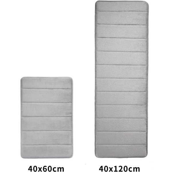 Absorberande och halkfri badmatta Memory foam Tvättbart, Memory foam, 40 x 120 cm - grå