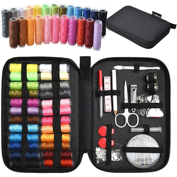 Premium symaskin från 90-talet med case, 24 trådrullar, 1 paket synålar
