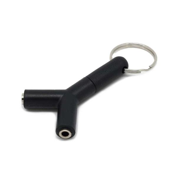 Universal AUX Splitter Adapter Nyckelring Lyssna 1 samtidigt! svart