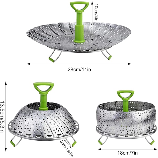 Rostfritt stål Vegetabiliskt Steamer Vikbar Steamer Inre, expanderbar för att passa olika grytstorlekar