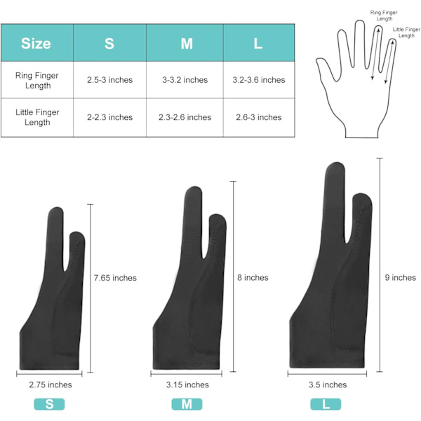 2Pack-Palm Rejection-handskar med två fingrar för, iPad,L
