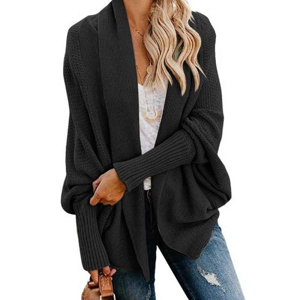 Dam Lång Oversize Cardigan Sweater Ytterkläder Sjal Kappa One Size Svart One Size