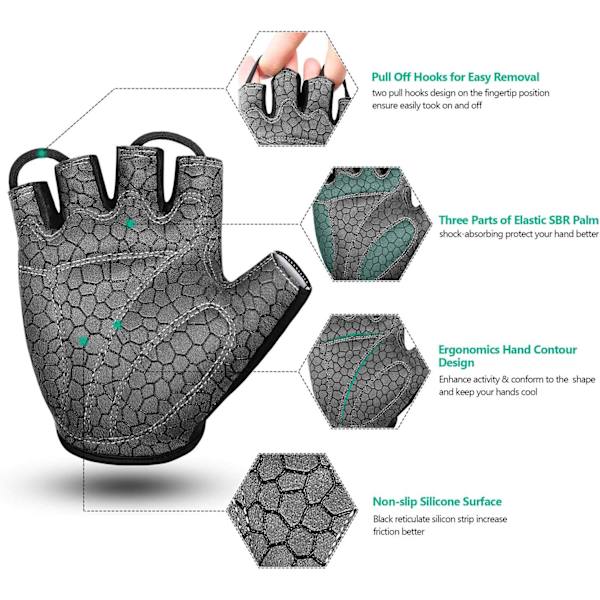 Andningsbara halvfingerhandskar (Svart-XL)