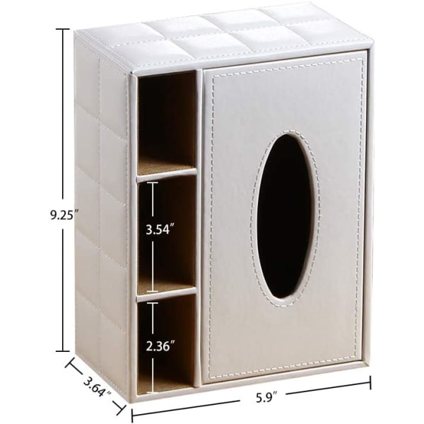 Läder Tissue Box Cover Rektangulär Multifunktion, White Grid