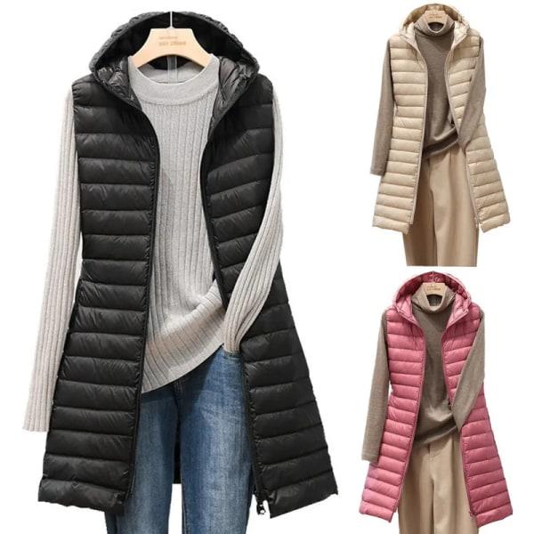 Ny kvinnlig höst- och vinterjacka med medium lång huva Khaki XXL