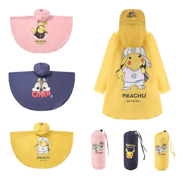 Tecknad kappa vindjacka elbil ryggsäck läs varm regnkappa gul Pikachu vit hatt (XL)