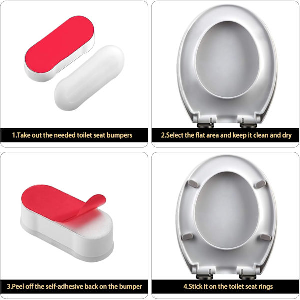 4-delad universal wc-sits set för bidé med cover, funktionell självhäftande kudde, oval, vit