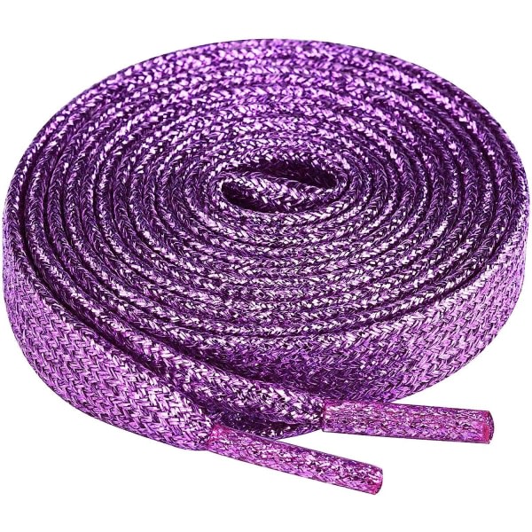 Par glitterskosnören för sportskor och träningsskor, färgade platta skosnören 10 mm breda（lila） lila