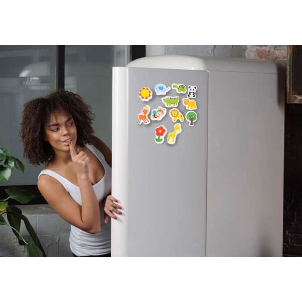 12 kylskåpsmagneter med flerfärgade djurmotiv