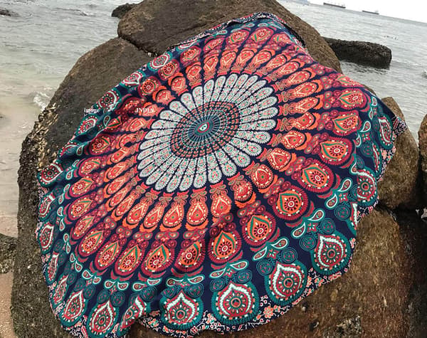 【NX】Rund Beach Throw Gobeläng Utskrift Picknick Mat Beach Blanket Gobeläng