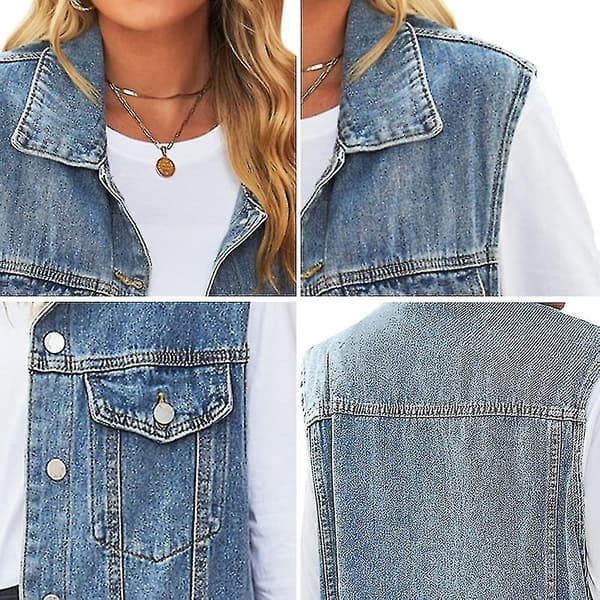 Damjeansjacka Ärmlös Jeansväst med knappar, mellanlång Blue Medium