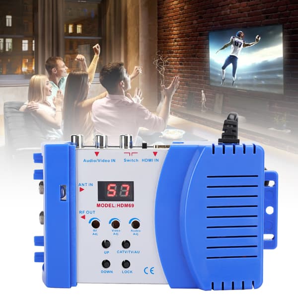 HDM69 Digital RF HDMI Modulator AV til RF Konverter VHF UHF PAL Standard Bærbar Modulator for EU 100‑240V
