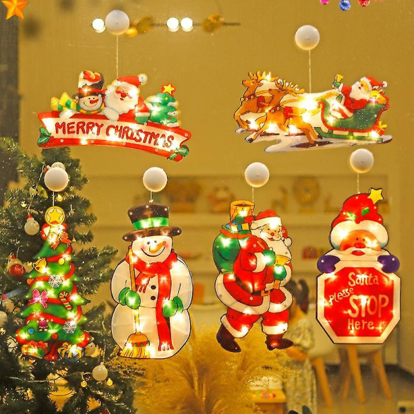 Julevinduesdekorationslys, Sucker Vindueshængende lyssnor Julefestdekorationsgave, Lille Santa * Snowman