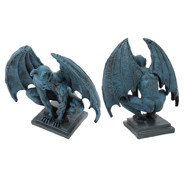 Gargoyle-patsas luonnonmukaisesta hartsista, goottilainen veistos koristeeksi kotiin, puutarhaan, pihalle, toimistoon, sininen
