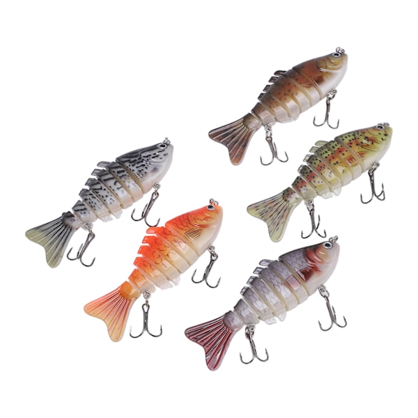 5 stk 6 sektioner fiske-agn Multi Jointed Swimbbait Flere-sektioner hård agn med 2 kroge