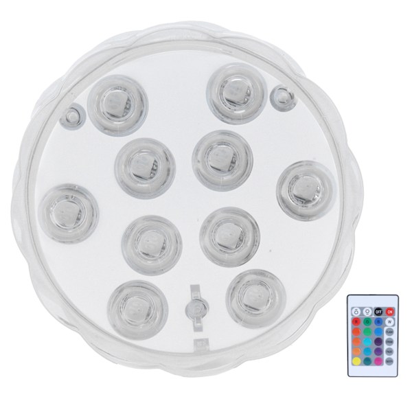 7 cm/2,8 tommer 16-farvet LED-poollys RGB undervandslampe med 24-knaps fjernbetjening 10 lamper