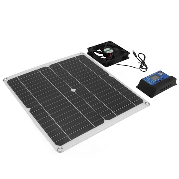 Solpanel-kit LCD-display Flera skyddfunktioner 25W Utomhusladdning Solpanelstyrenhet Fläktsystem Set