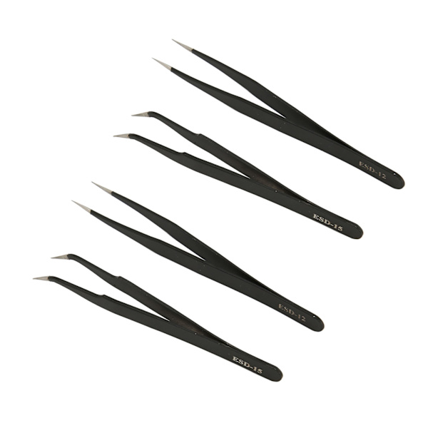 4 stk Antistatiske Pinsetter Rustfritt Stål Sterk Klemming Robust Holdbar Pinsett for Skjønnhet