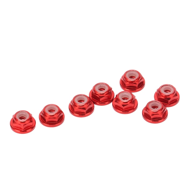 8 st 1/24 M2 anti lös mutter Aluminiumlegering flänsad nylonfoder Anti lösa M2 hex självlåsande muttrar för axial för SCX24 Röd