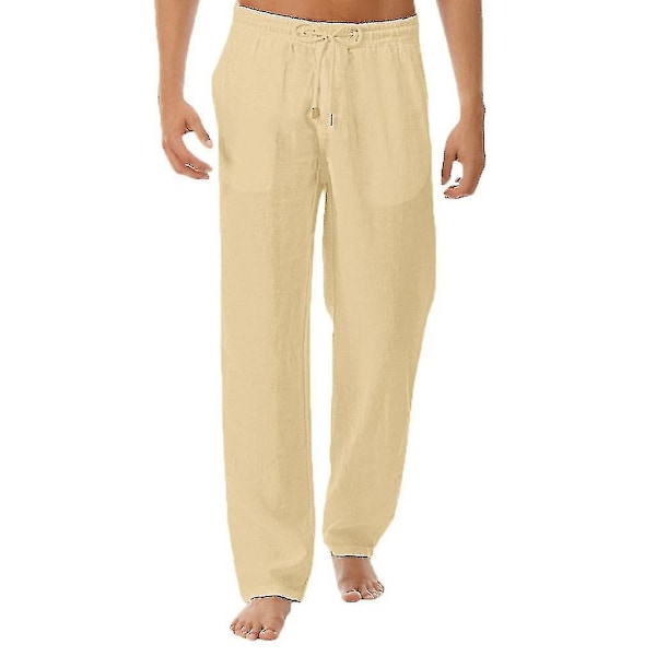 Miehet Casual Beach Pants Elastisilla Vyötäröllä Pellavamalli - Khaki 4XL