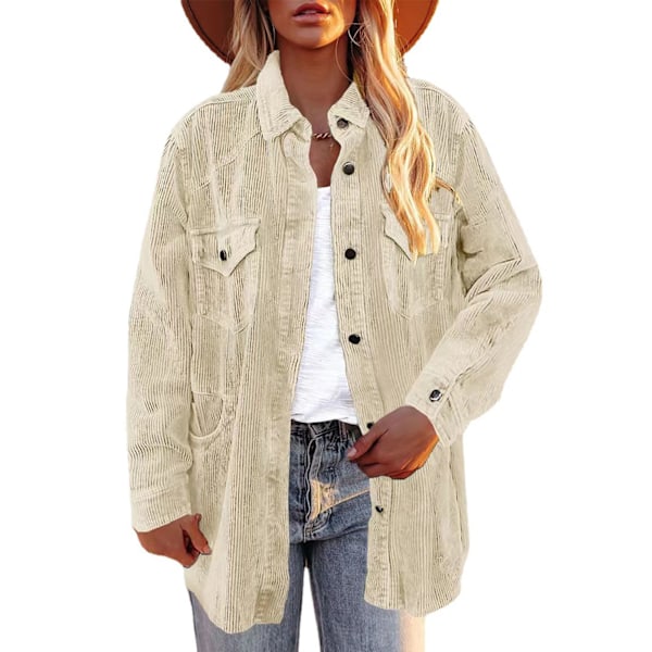 Kvinna Pure Color Fickor Kappa Turn Down Krage Enkelknäppt Lös Fritid Långärmad Kappa Beige M