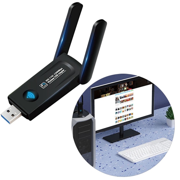 1200M Dual Band WiFi-sovitin USB3.0-liitäntä Plug and Play USB-verkkokort kannettavalle tietokoneelle