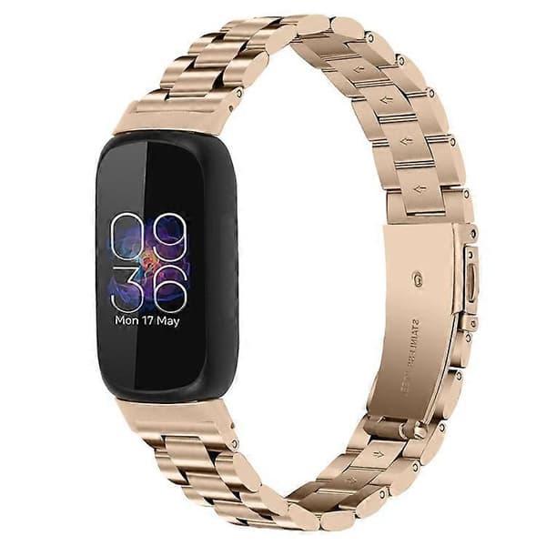 Håndledsrem kompatibel med Fitbit Inspire 3 rustfrit stål 3 perler erstatnings smarturrem Champagne
