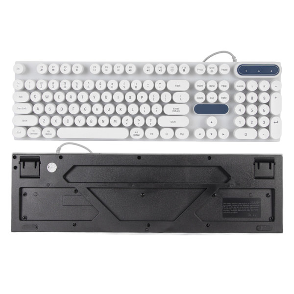 Gamingtangentbord USB Runda 104 nycklar Andas Bakgrundsbelyst Ergonomiskt vattentätt trådburet tangentbord för stationär bärbar dator Punk White