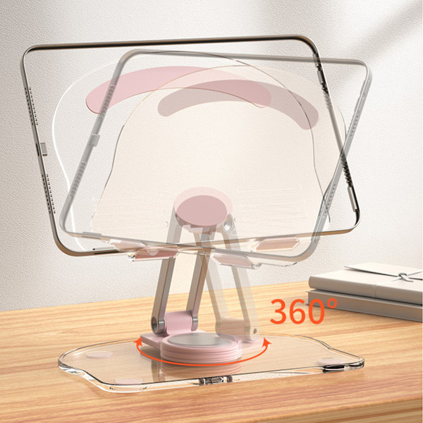 Tablettstativ 360 grader roterende løftbar sammenleggbar akryl Transparent bordstativ rosa