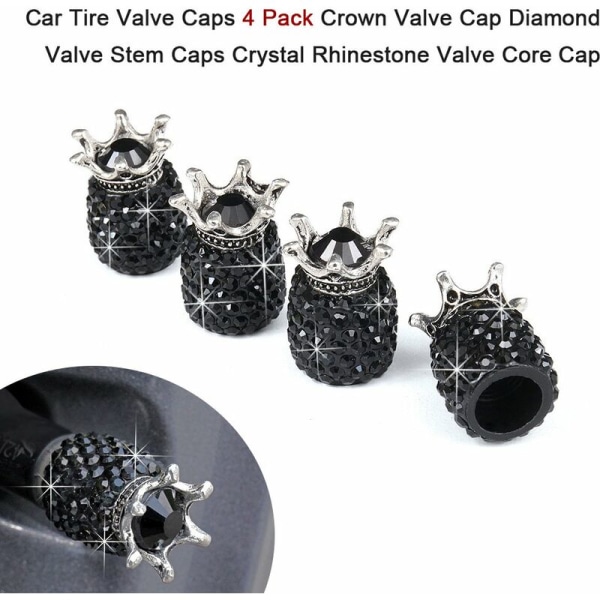 Pakke bildækventilhætter Kroneventilhætter Diamantventilstammehætter Rhinestone Crystal Valve Core Cap, Model: Sort