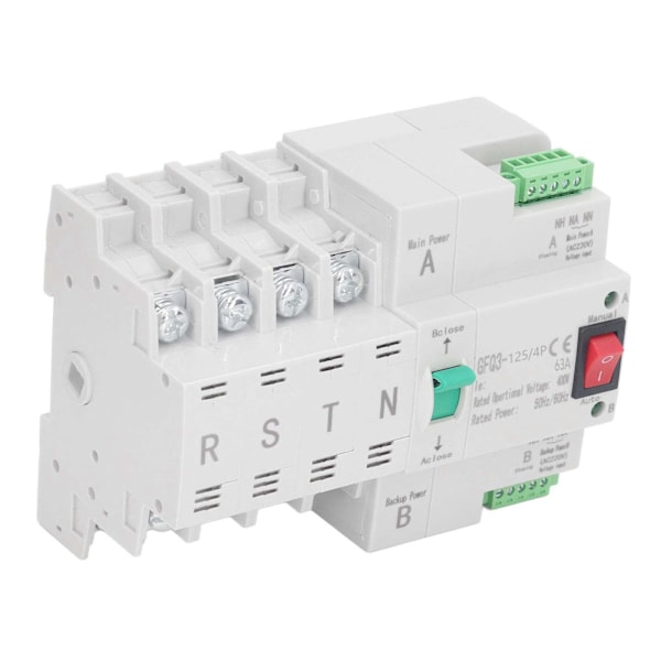 Dual Power Automatisk överföringsbrytare DIN-skenamonterad 4P Generator-omkopplare AC400V 63A