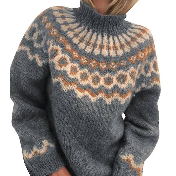 Skandinaavinen tyyli Naisten Neulepusero Kauluksilla Talvi Pullover Top Harmaa 3XL