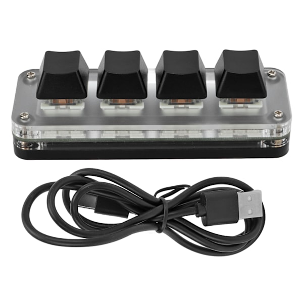 Mini 4 Key Gaming Tangentbord Mekanisk knappsats Typ C till USB Interface Programmering Svart med RGB-ljus