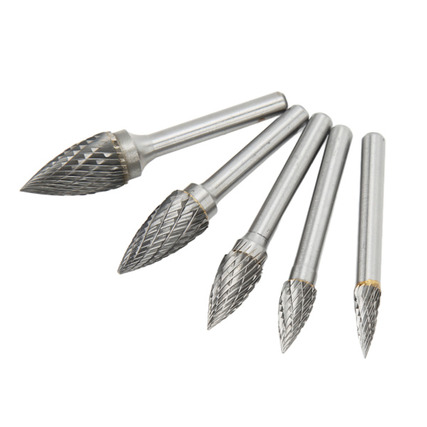 5 stk dobbelt skårne hårdmetal roterende fil sæt med 6 mm/0,24 tommer skaft til fly, biler og skibe