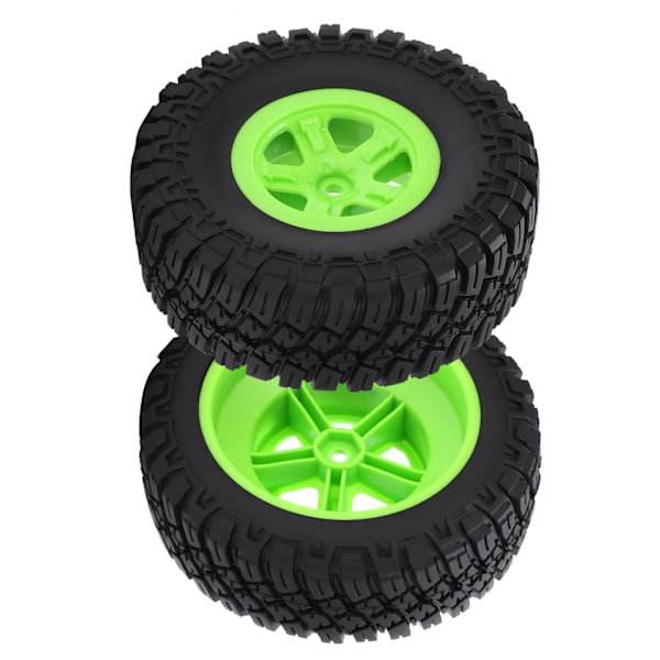 2 kpl RC-auton renkaat 1/10 Kulutuskestävä Liukumaton B-tyyppinen Malliauto Off Road Rengas Fluoresoivan Vihreän Navan kanssa