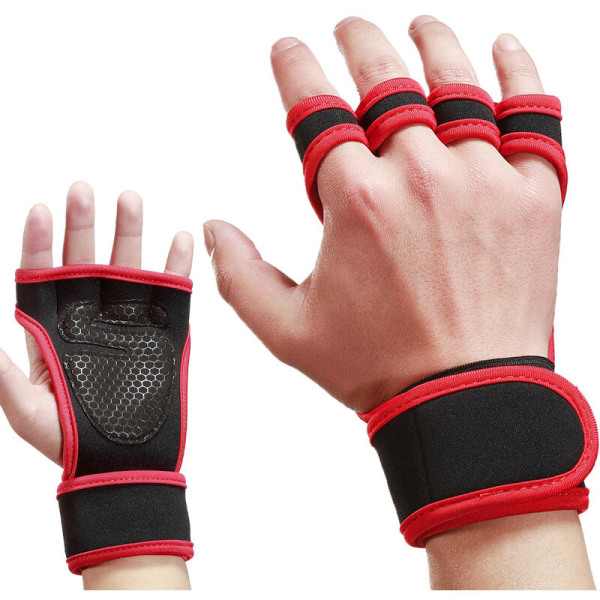 Løftehandsker Træningshandsker med integrerede håndledsbeskyttere Anti-Slip håndbeskytter til vægtløftning Powerlifting Pull Ups, Model: Rød XL