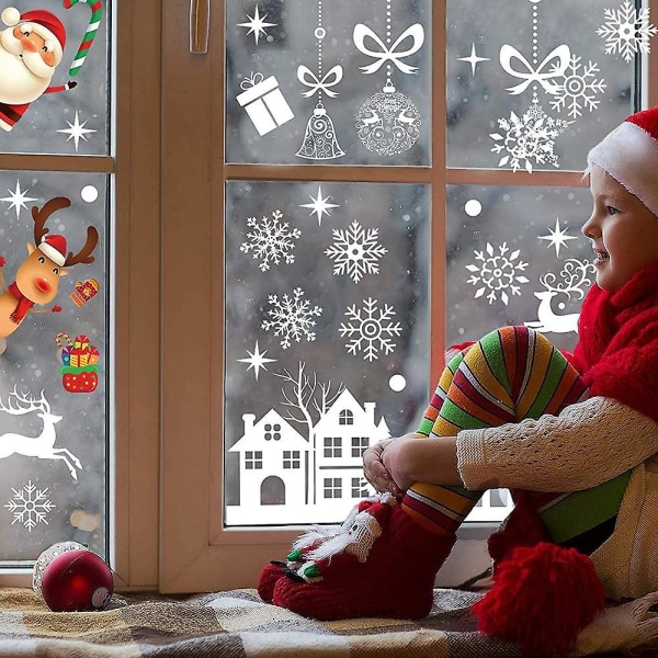 Julevindue klæber Snefnug Rensdyr Julemand Elf-dekorationer Genanvendelige mærkater til glas