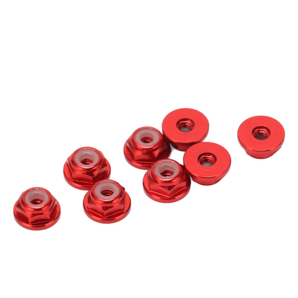 8 st 1/24 M2 anti lös mutter Aluminiumlegering flänsad nylonfoder Anti lösa M2 hex självlåsande muttrar för axial för SCX24 Röd