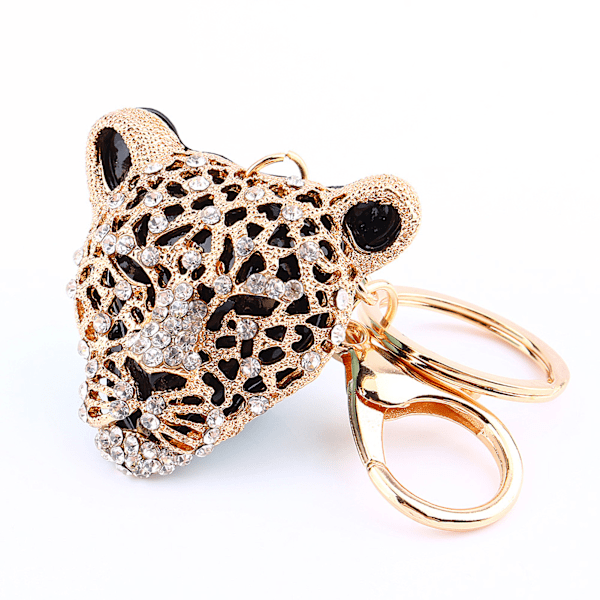 Ny Rhinestone Leopard nyckelring Charm hängande handväska väska nyckelring kedja nyckelring