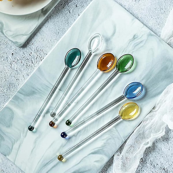 Mini glas espressoteasked set för kaffe och te omrörning (6 st)