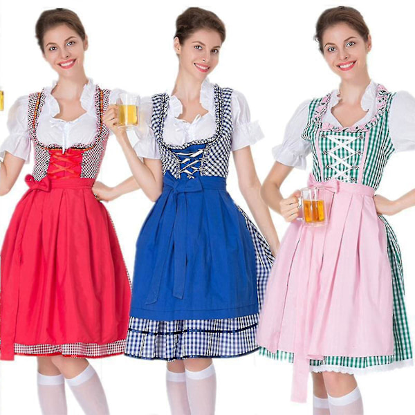 Damklänning Oktoberfest Dirndl-dräkt för bayersk karnevalfest - Ljusblå - Storlek M