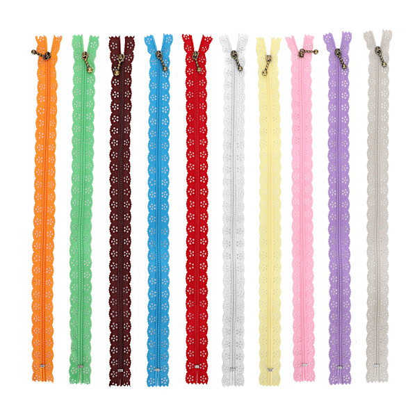 10 st Spetsdragkedja Mixed Style Knopp Sidenform No.3 Nylonsömnad Klädtillbehör 35cm