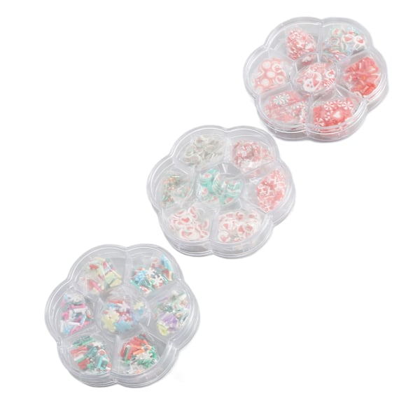 3 laatikkoa joulu kynsikoristeita Glitterit Makeat hienot tee-se-itse 3D Lumihiutale Polymeerisavi Kynsikoristeet Levyt Koriste